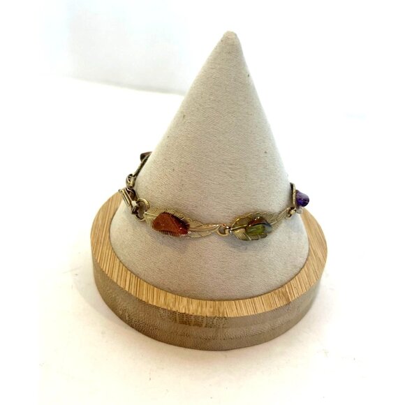 Set of 2 Vintage Natural Various Polished Colorful Stone Link Bracelets - Picture 10 of 16